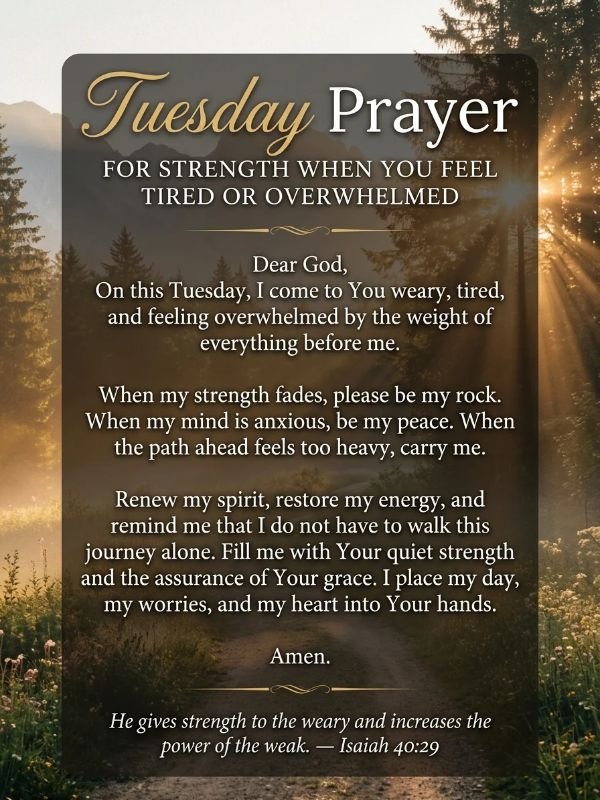 Tuesday Prayer for Strength When You Feel Tired or Overwhelmed